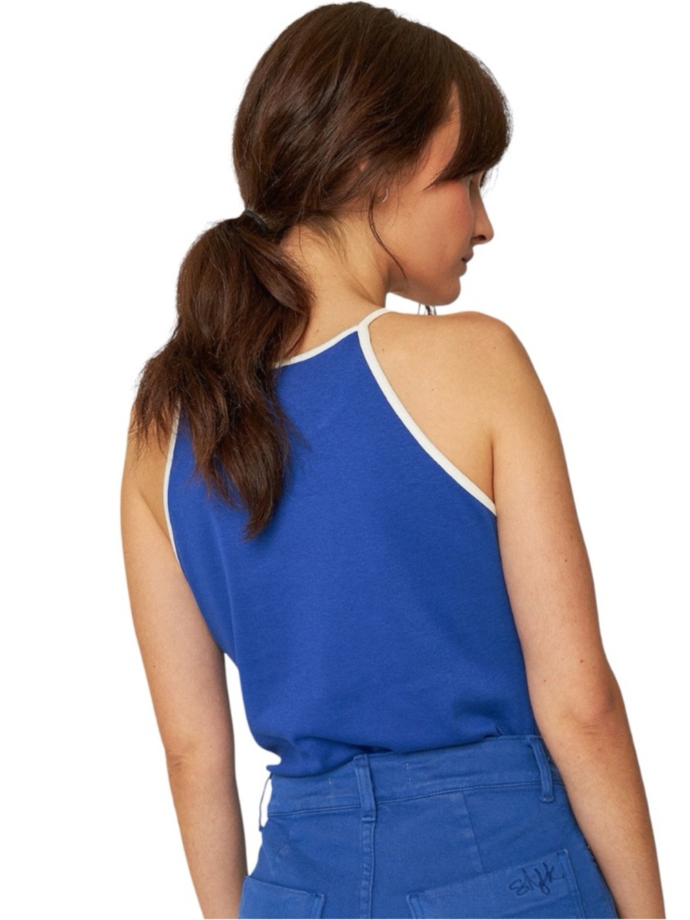 SKFK Liba Indigo Blue Tank White Contrast Trim Minimalist Cotton Top US Size 6 - Picture 2 of 9